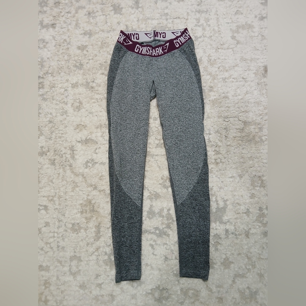 Gymshark Womens Grey Leggings With Purple Waist Band~ No Size But Fits Like An S